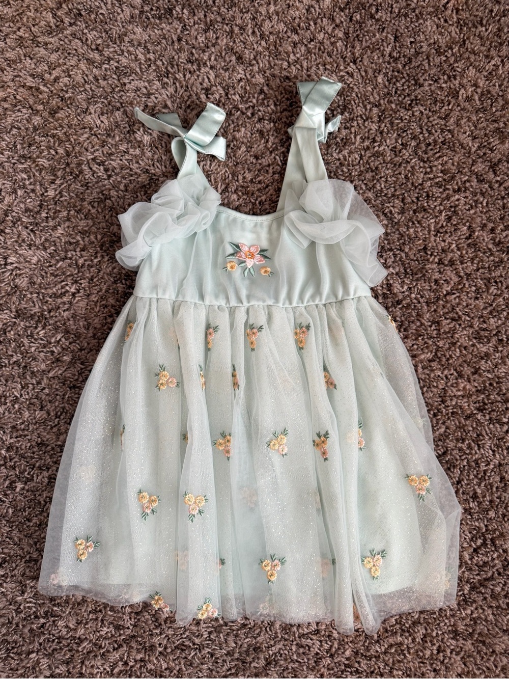 Audrey Camille Mint Green Floral Embroidered Tulle Dress 3T